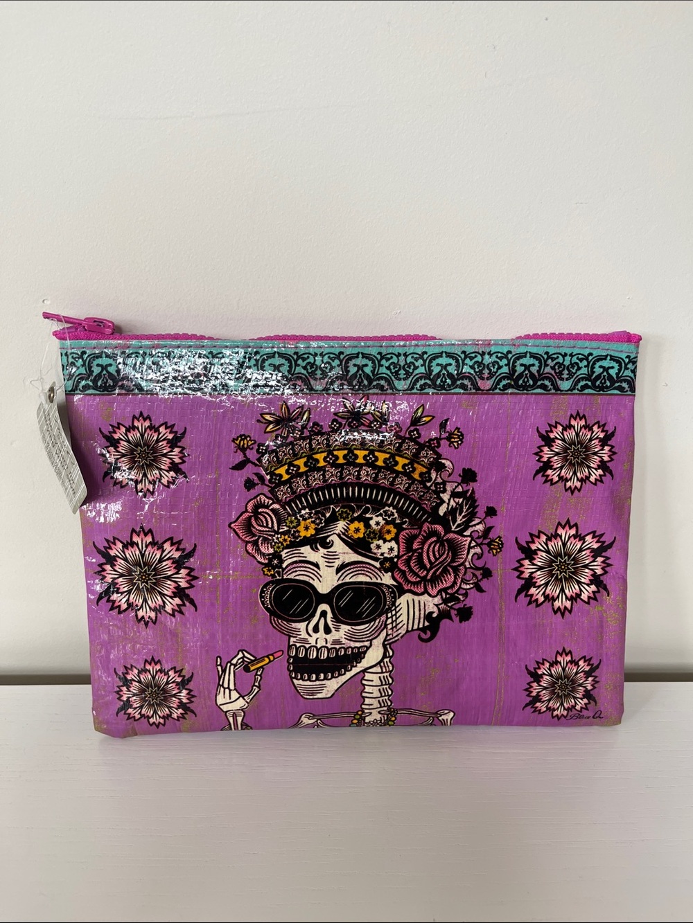 Blue Q Pink Skull Floral Cosmetic Bag